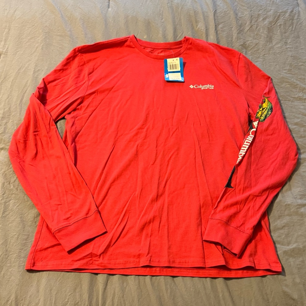Columbia PFG Men’s Long Sleeve NWT XL 100% Cotton T Shirt Fish Graphic Red New - Picture 1 of 5